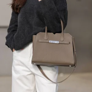 Genuine Leather Work Tote with Zippered Compartments for Women - Vintage Professional Shoulder Bag