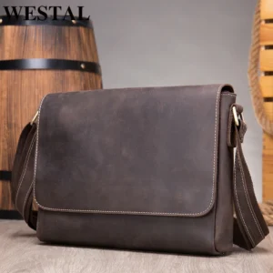 Full Grain Cowhide Leather Briefcase with 13-Inch Laptop Compartment for Men - Professional Messenger Bag