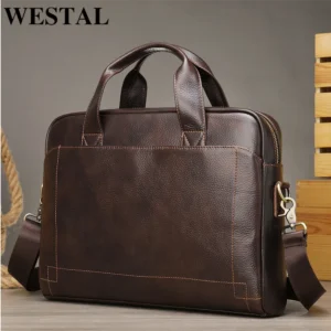 Full Grain Cow Leather Briefcase with Laptop Compartment - Professional Business Document Bag