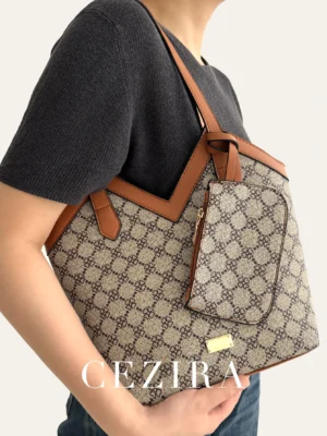 Diamond Lattice Vegan Leather Work Tote with Coin Purse - Professional Women's Shoulder Bag