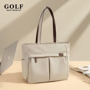 Professional Nylon Work Tote Bag with Laptop Compartment - Elegant Khaki Shoulder Bag for Women