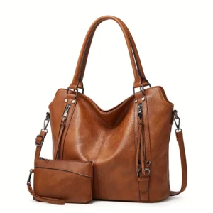 PU Leather 2-Piece Tote Bag Set - Professional Work Bags with Multi-Pockets for Women