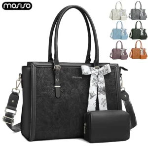 Professional PU Leather Laptop Tote Bag for Women - 15.6 Inch Notebook Shoulder Bag with Organizers