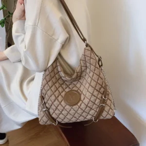 Quilted Vegan Leather Work Tote Bag with Spacious Compartments - Professional Shoulder Bag