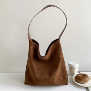 Premium Faux Suede Shoulder Tote Bag with Large Capacity for Women - Minimalist Daily Carry