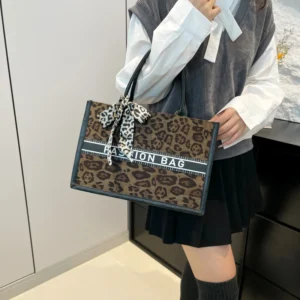 Leopard Print Vegan Leather Work Tote Bag with Detachable Crossbody Strap - Oversized Professional Commuter Bag