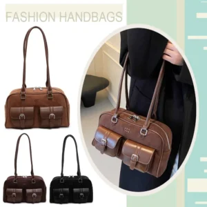 Vintage PU Leather Tote Handbag with Multi-Pockets for Women - Professional Daily Commuter Bag