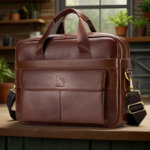 Full Grain Cowhide Leather Briefcase with Laptop Compartment - Professional Business Messenger Bag