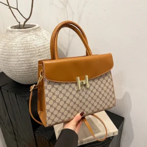 Vintage Checkered Vegan Leather Tote Bag with Adjustable Crossbody Strap - Professional Work Purse