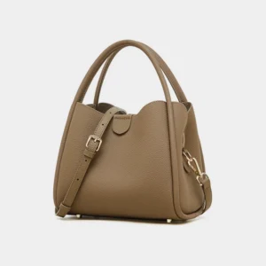 Genuine Cowhide Leather Bucket Bag Professional Work Tote with Crossbody Strap - Elegant Women's Handbag