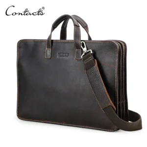 Full Grain Cow Leather Messenger Briefcase with 16" Laptop Compartment - Professional Business Tote