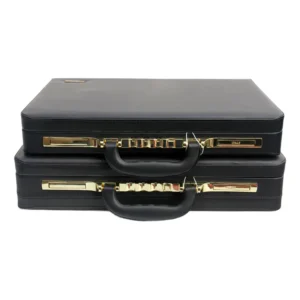 Professional PU Leather Messenger Briefcase with Password Lock for 14-16 Inch Laptops - Black Business Document Bag