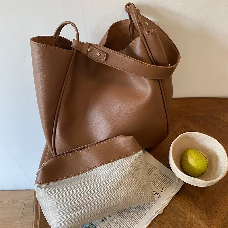 Premium Vegan Leather Tote Bag with Large Capacity for Women - Professional Everyday Handbag Black, White, Brown Gallery Image 2 by