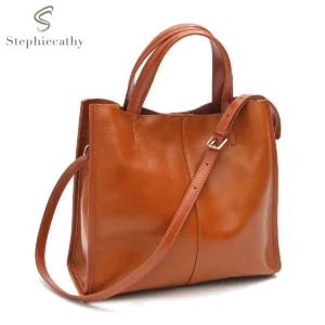 Full Grain Genuine Leather Work Tote with Laptop Compartment for Women - Professional Business Handbag