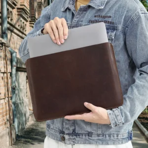 Premium Cowhide Leather Business Briefcase with Laptop Protection - Professional Document Carrier