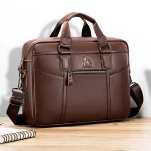 Premium Cowhide Leather Briefcase with Laptop Compartment - Professional Business Messenger Bag for Men