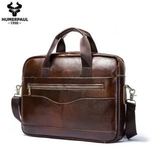 Full Grain Cow Leather Briefcase with Laptop Compartment for Men - Professional Business Messenger Bag