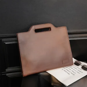 Vintage PU Leather Business Briefcase with Laptop Compartment for Men - Professional Document Carrier
