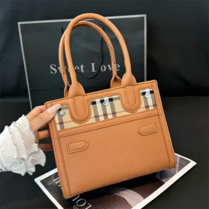 Two-Tone Vegan Leather Work Tote with Top Handle - Professional Crossbody Bag for Women