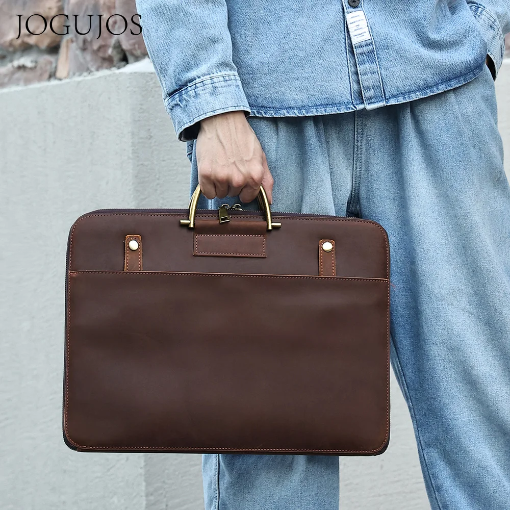 Premium full grain leather briefcase showing quality craftsmanship