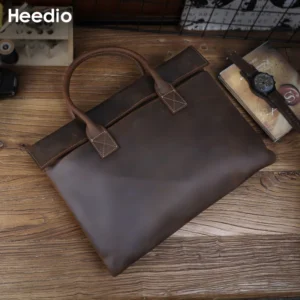 Full Grain Cowhide Leather Briefcase Slim Business Organizer for 16-Inch Laptop - Professional Document Carrier