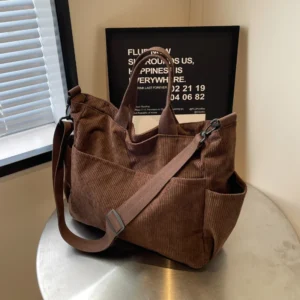 Corduroy Multi-pocket Tote Bag Large-capacity Casual Backpack for Women - Professional Commuter Work Handbag