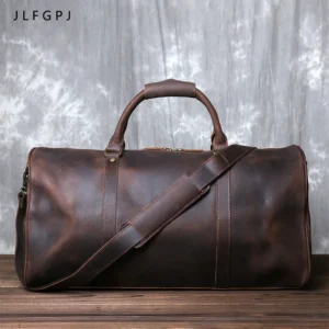 Premium Crazy Horse Leather Duffle Bag with Large Capacity - Vintage Travel Weekender for Men