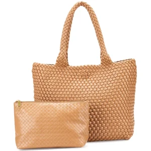 Woven Vegan Leather Tote Bag - Large Capacity Fashion Shoulder Purse for Women