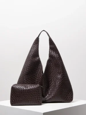 Woven Pattern Vegan Leather Work Tote with Matching Wallet - Professional Women's Commuter Bag