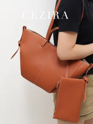 Vegan Leather Minimalist Work Tote with Magnetic Closure - Professional Women's Shoulder Bag