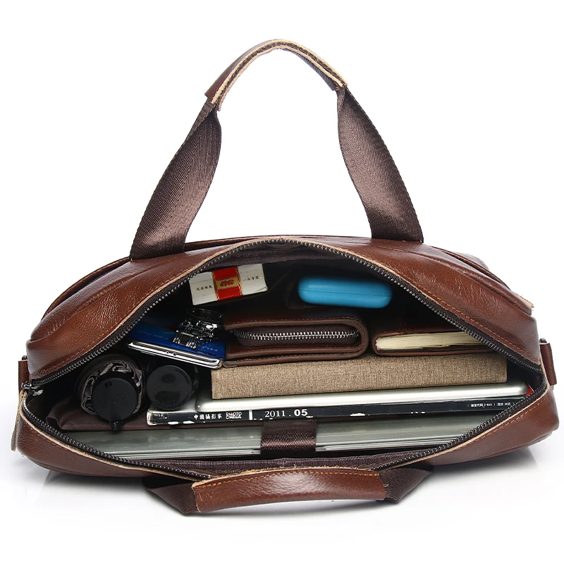 Interior organization features in a quality leather briefcase