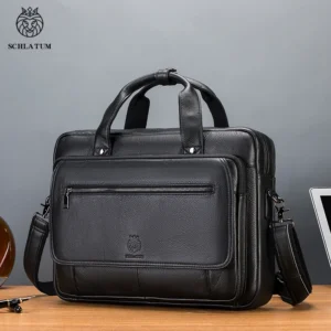 Premium Full-Grain Leather Briefcase 16-Inch Laptop Bag for Men - Executive Office Professional Organizer