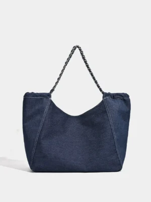 Premium Canvas Tote Bag with Chain Strap - Large Capacity Shoulder Bag for Daily Commuters