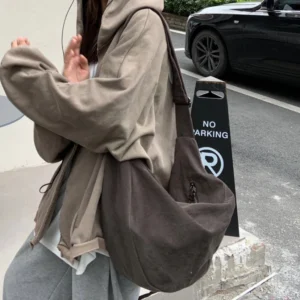 Canvas Dumpling Shoulder Bag Large Capacity Tote for All Genders - Retro Harajuku Style