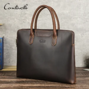 Full Grain Cowhide Leather Business Briefcase with Laptop Compartment - Professional Organizer for Men