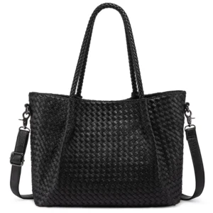 Woven Vegan Leather Tote Shoulder Bag for Women - Professional Versatile Handbag