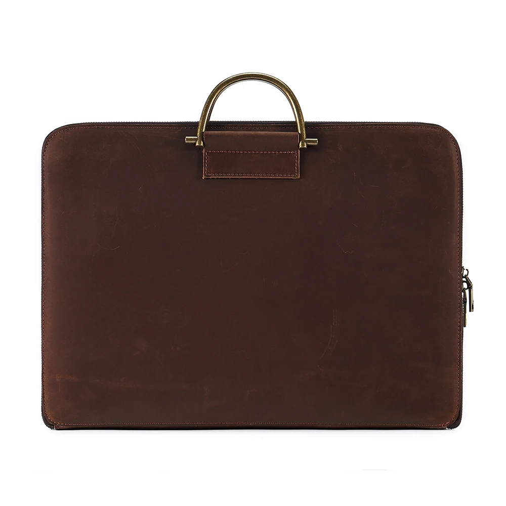 Full grain leather briefcase showing natural texture and quality finish