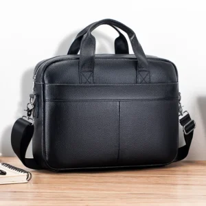 Full Grain Cowhide Leather Briefcase with Laptop Compartment - Professional Business Messenger Bag