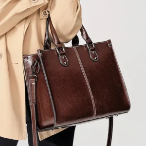 Genuine Leather Tote Bag with Crossbody Strap for Women - Professional Work & Shopping Handbag