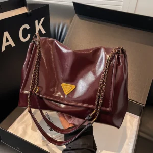 Premium Vegan Leather Chain Tote Bag with Adjustable Strap - Professional Women's Work Shoulder Purse