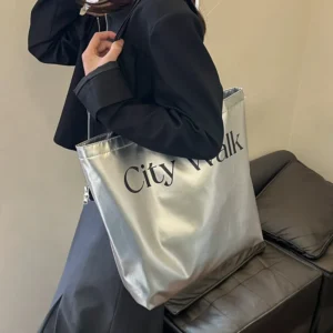 Stylish Letter Print Tote Bag - Large Capacity Shoulder Bag with Interior Pocket for Women