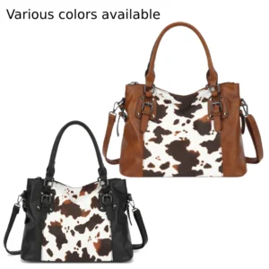 PU Leather Cow Pattern Work Tote Bag with Multi-Pockets for Women - Professional Designer Shoulder Bag