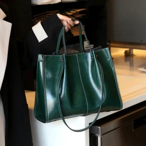 Premium Cowhide Leather Work Tote with Large Capacity for Women - Professional Shopper Handbag