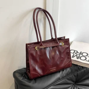 Premium PU Leather Work Tote Bag with Shoulder Straps - Professional Red Commuter Handbag for Women