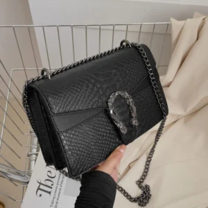 Elegant PU Leather Small Square Crossbody Bag with Chain Strap for Women - Fashion Statement Accessory
