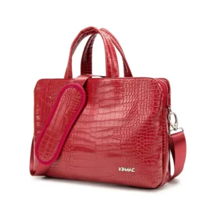 Crocodile Pattern Genuine Leather Laptop Tote with Shoulder Strap - Professional Business Briefcase for Women