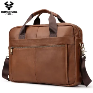 Full Grain Cow Leather Briefcase for Men - Professional Business Laptop Messenger Bag