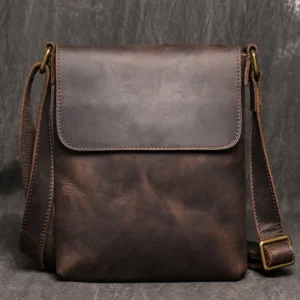 Full Grain Leather Crossbody Sling Bag with iPad Compartment - Vintage Brown Men's Professional Messenger