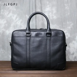 Full Grain Cowhide Leather Messenger Briefcase with Laptop Compartment - Vintage Professional Business Bag