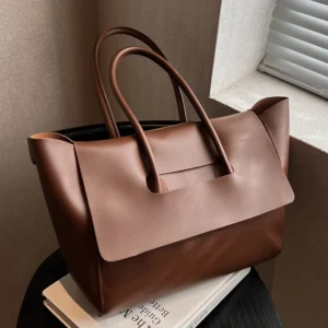 Vintage PU Leather Work Tote Bag with Large Capacity for Women - Professional Casual Shoulder Handbag